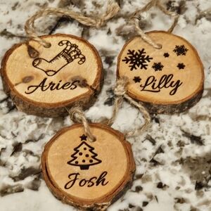 Custom Laser Engraved Small Round Wooden Ornaments - Set Of 6